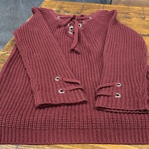 Women's Burgundy Lace-Up Sweater